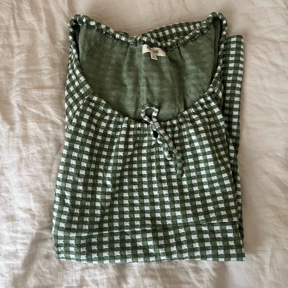 Madewell Jacquard Puff-Sleeve Mini Dress in Gingham Check